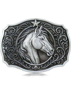 Men Horse Silver Vintage Cowboy Big Buckle Western Style Belt
